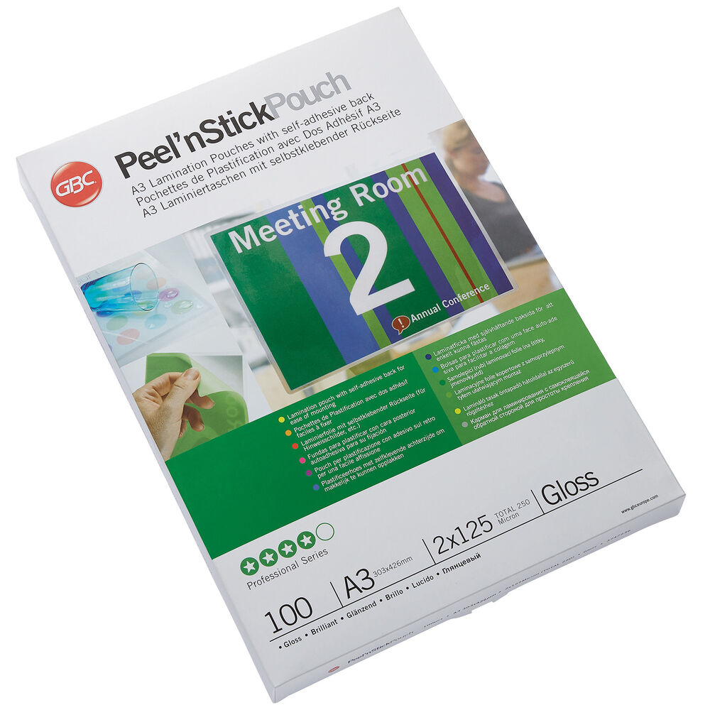 GBC Lamineringsfickor Peel'n Stick A3 125 mikron Gloss 100/fp