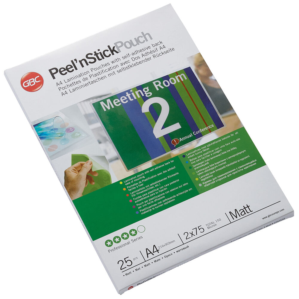 GBC Lamineringsfickor Peel'n Stick A4 75 mikron matt 25/fp