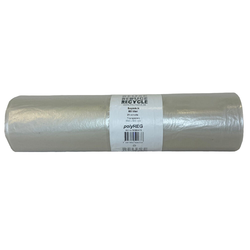 PolyREG Sopsäck 60 liter transparent 30 my 9x25 st