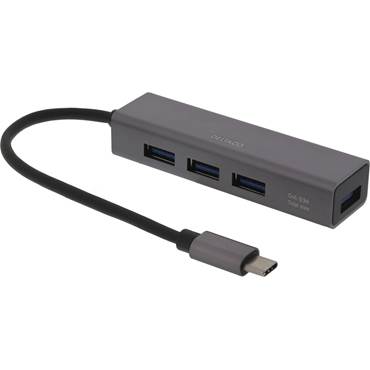 P8552482 Hubb Deltaco USB-C - 4x USB-A 3.1 G1 grå