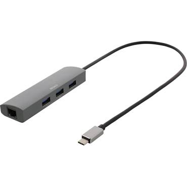 P8556194 USB-C Hub och Nätverksadapter - USB-C/RJ45/3xUSB-A 3.0 0,4m grå Deltaco