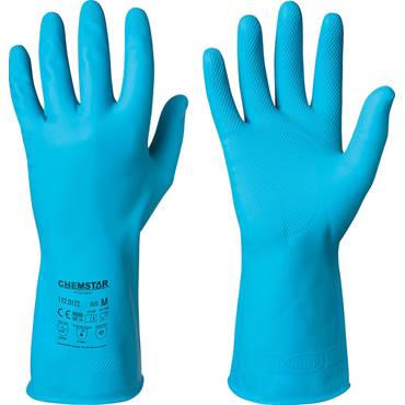 P8556760 Handskar kemikalieresistent latex blå 12 par/fp Chemstar