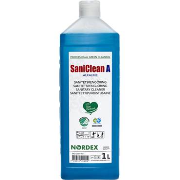 P8556892 Sanitetsrengöringsmedel SaniClean A alkaliskt 1 Liter Nordex Green