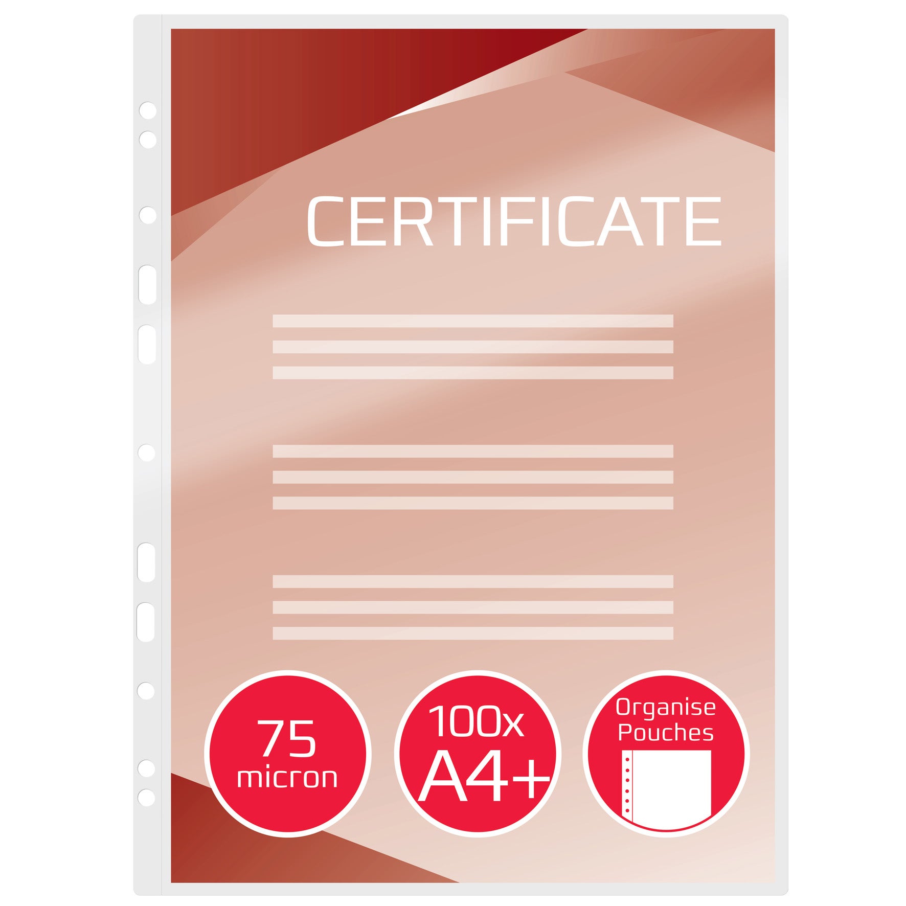 Lamineringsfickor A4 75 mikron hålade 100/fp