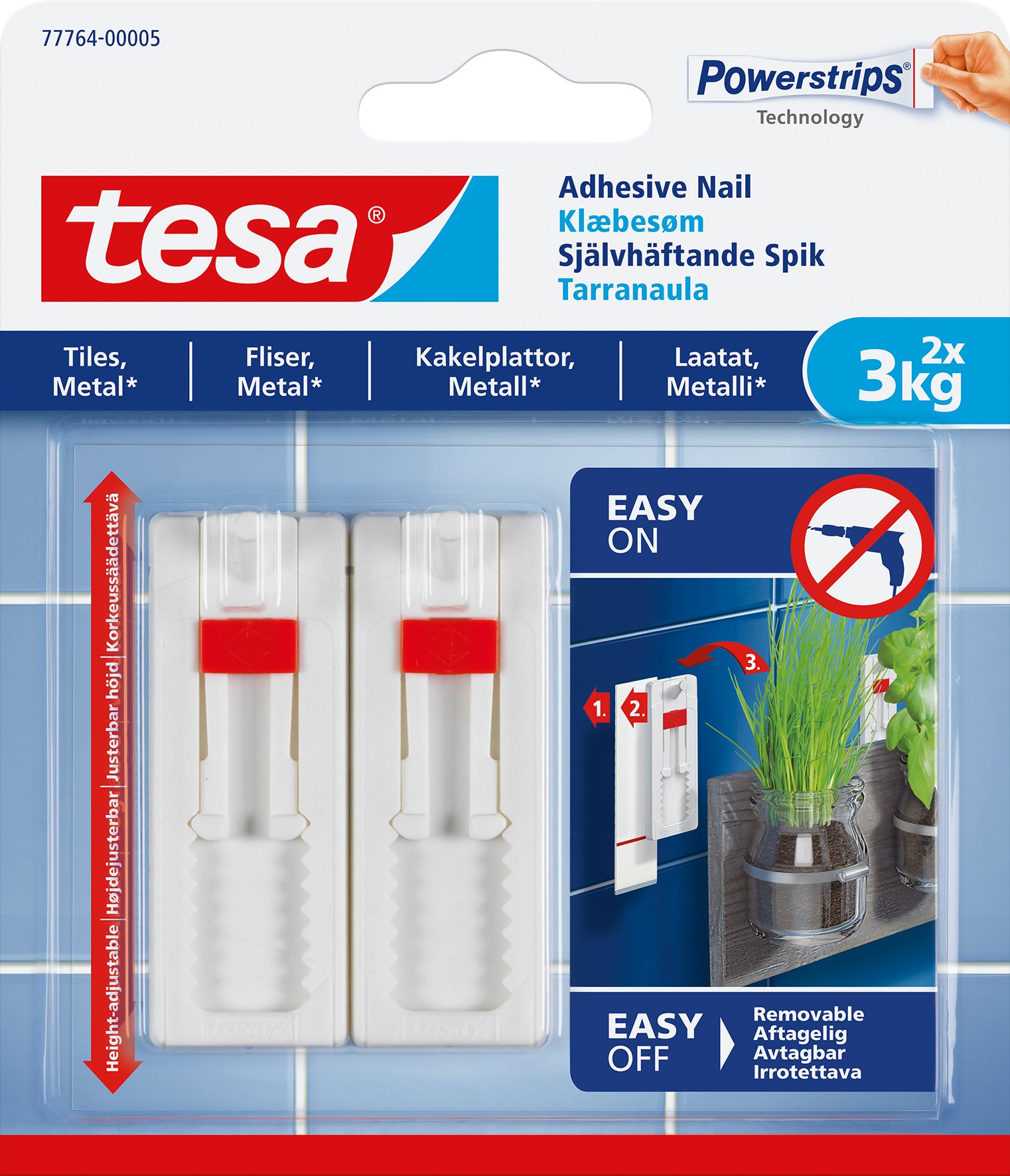 Spik självhäftande kakel 3 Kg 2-pack Tesa