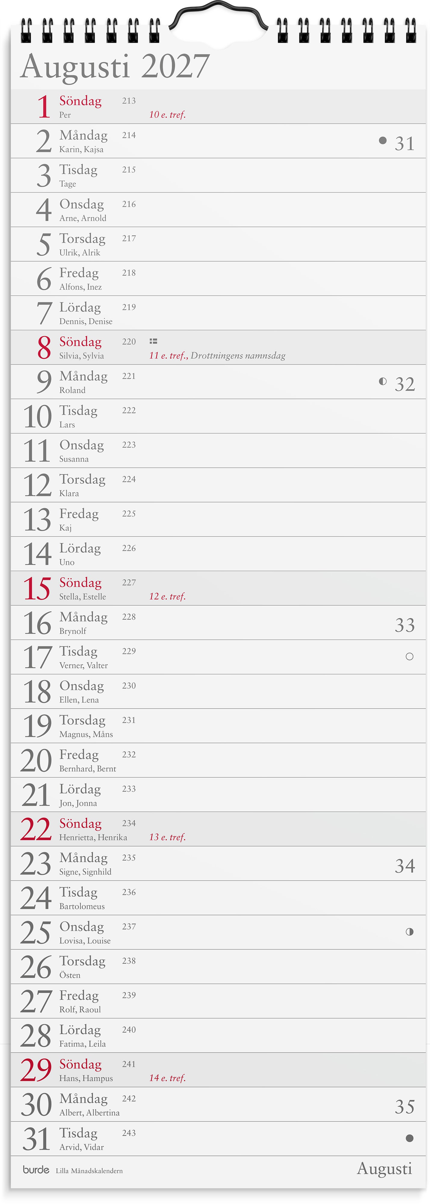 Väggkalender 2027 Lilla Månadskalendern Burde