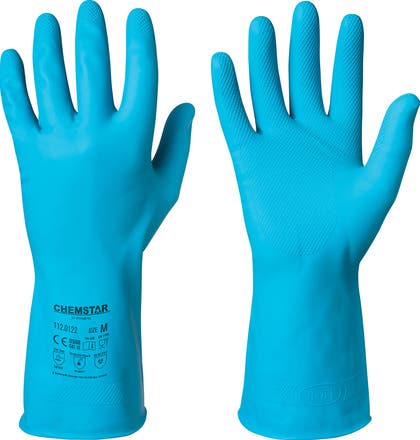 Handskar kemikalieresistent latex blå 12 par/fp Chemstar