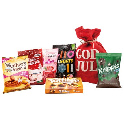 Jutesäck med stycksaker godis 1120 g