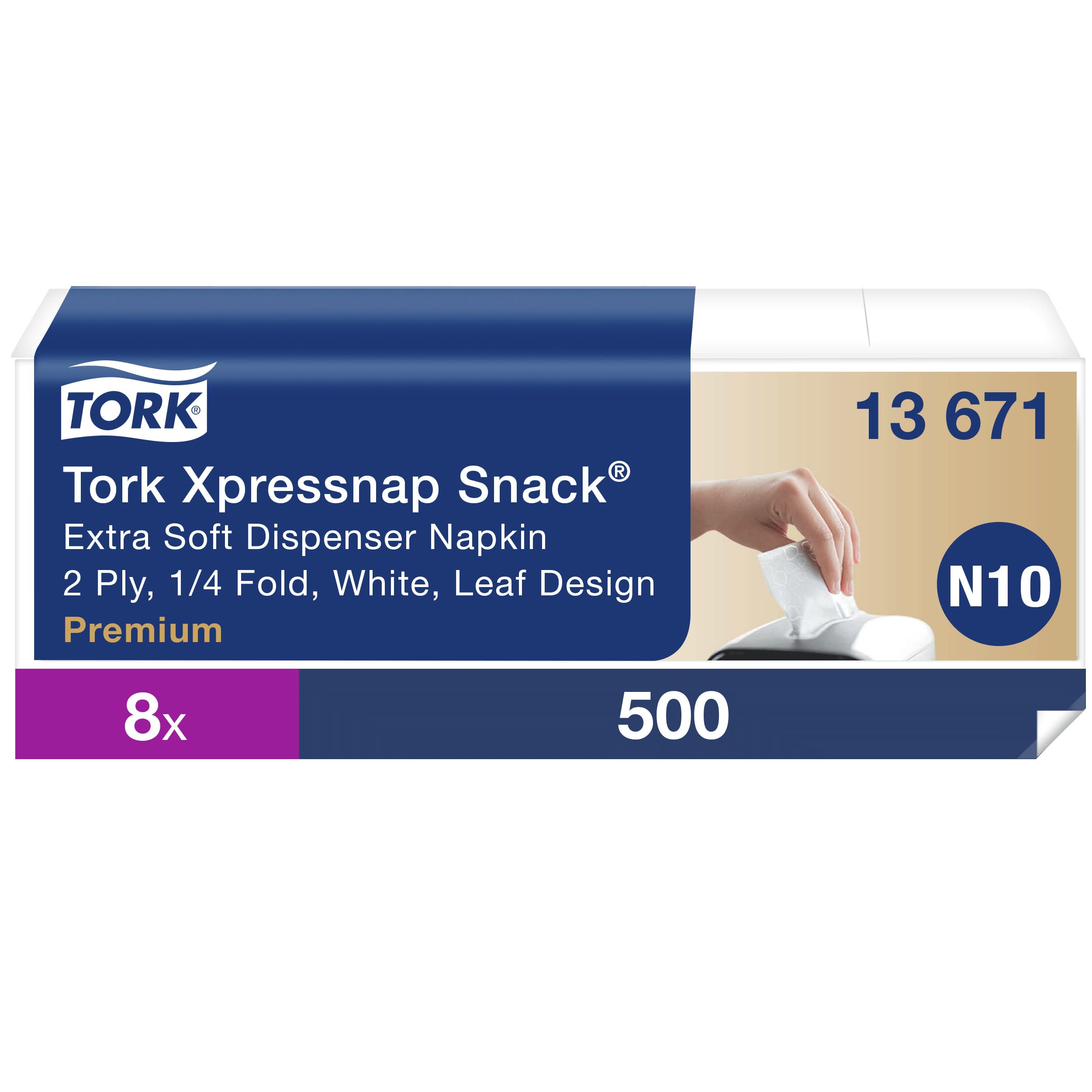 Dispenserservett med lövdesign Tork Xpressnap Snack® Extra Mjuk N10 4000/krt