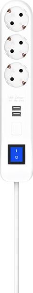 Grenuttag Brytare 3 Jordad + 2 USB 3 Meter Vit