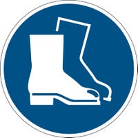 Varseldekal "Använd skyddsskor"