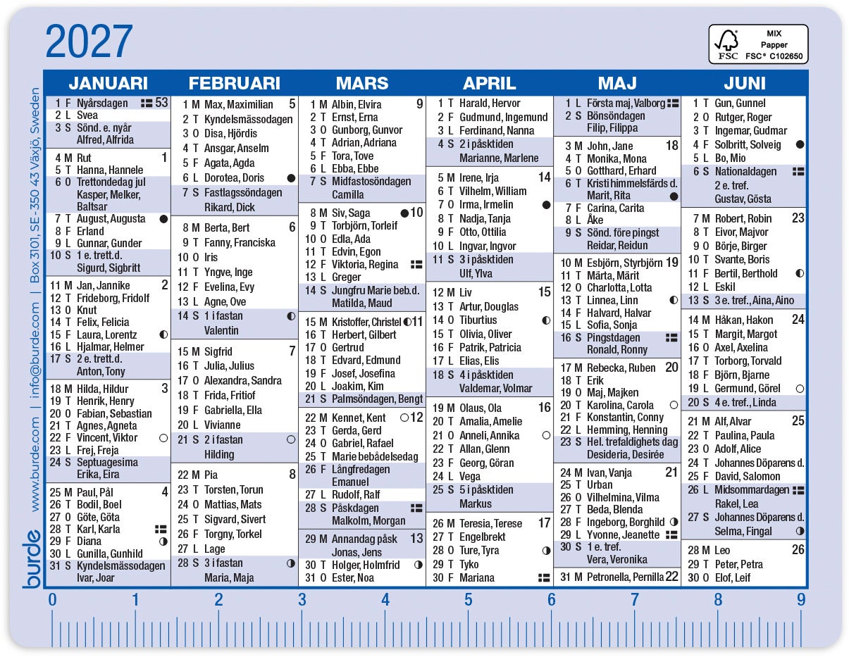 Kalenderkort 2027 Burde