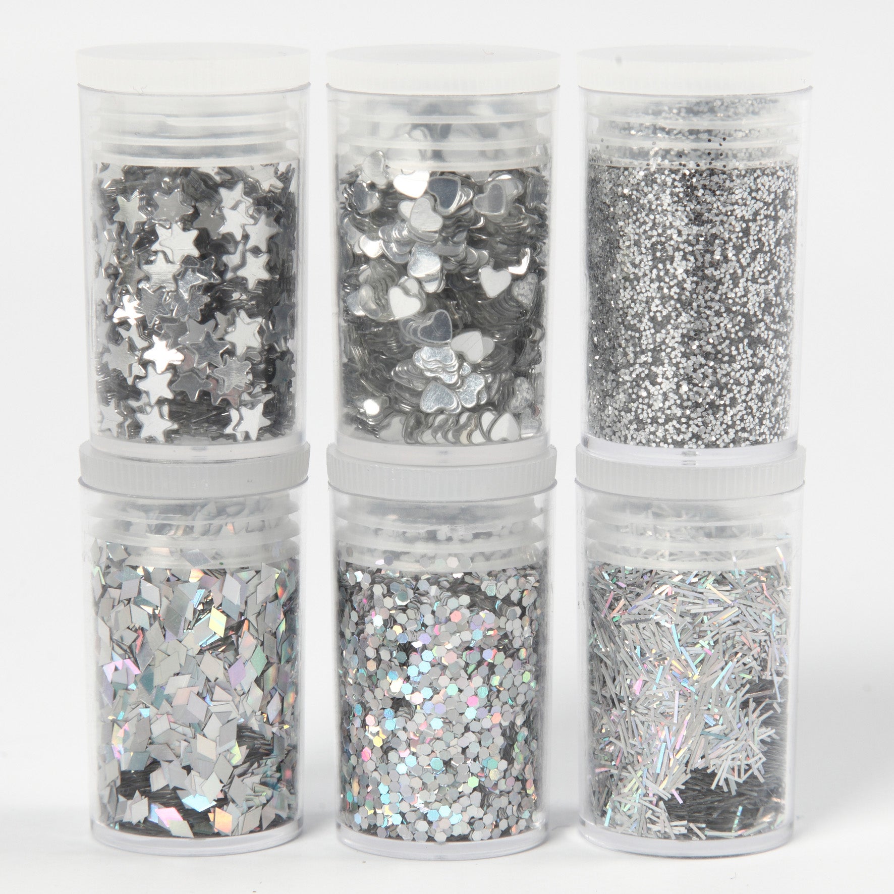 Glittermix biologiskt nedbrytbart silver 6x5g
