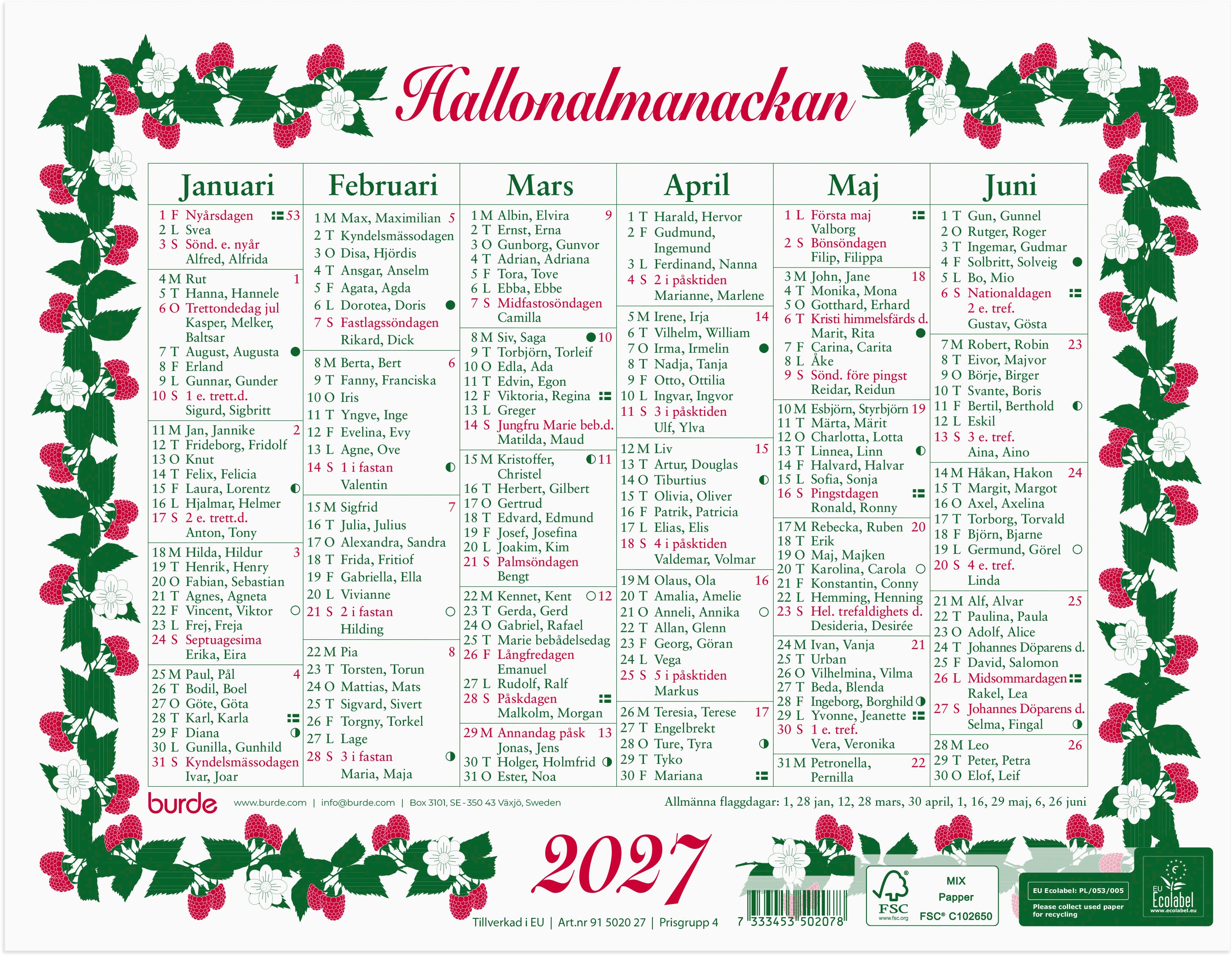 Lilla Hallonalmanackan 2027 Burde