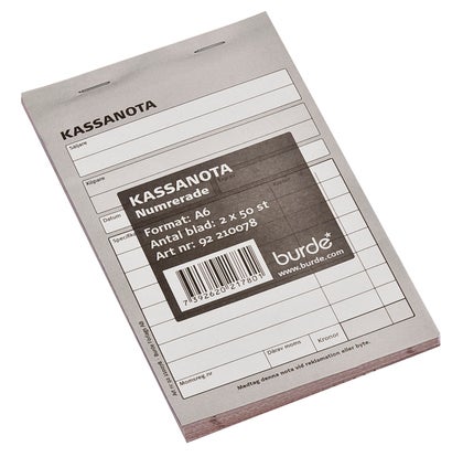 Kassanota 100x150mm 2x50numrerade blad