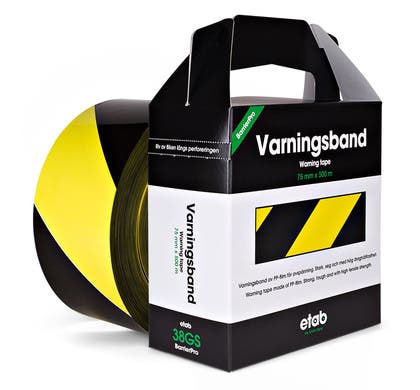 Varningsband gul/svart 75mmx500m