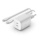 Väggladdare dual USB-C 65W vit 2 Meter kabel