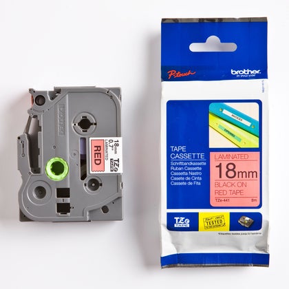 Märkband TZe441 svart/röd  18 mm Brother