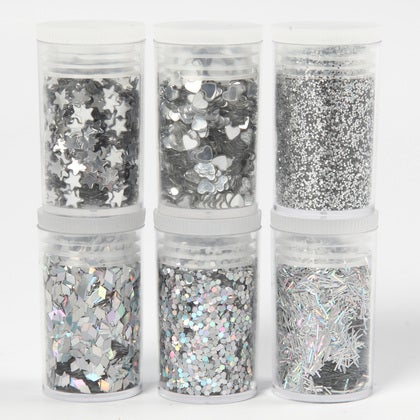 Glittermix biologiskt nedbrytbart silver 6x5g