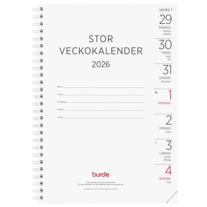 Stor Veckokalender 2026 refill