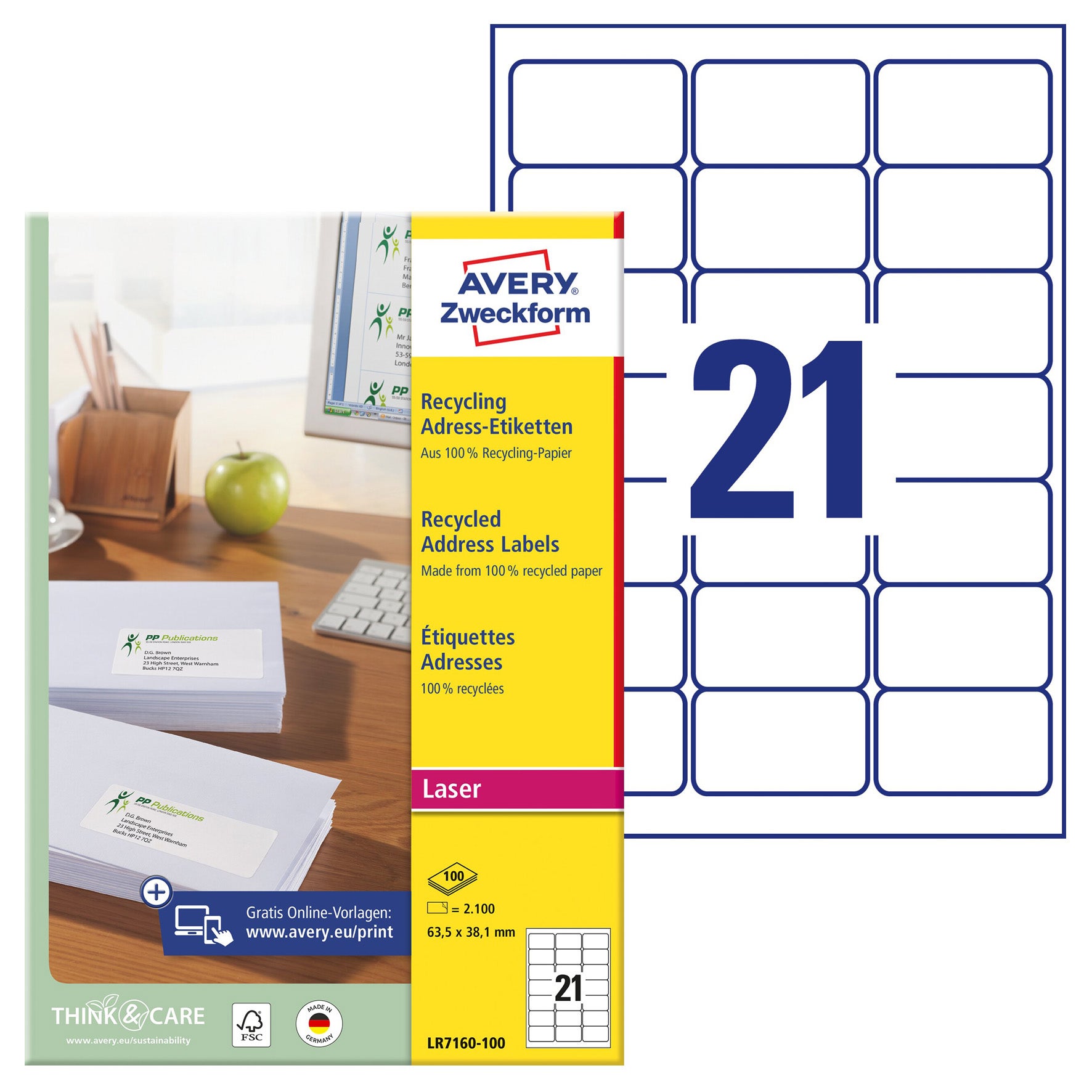 Adressetiketter Recycled A4 Avery