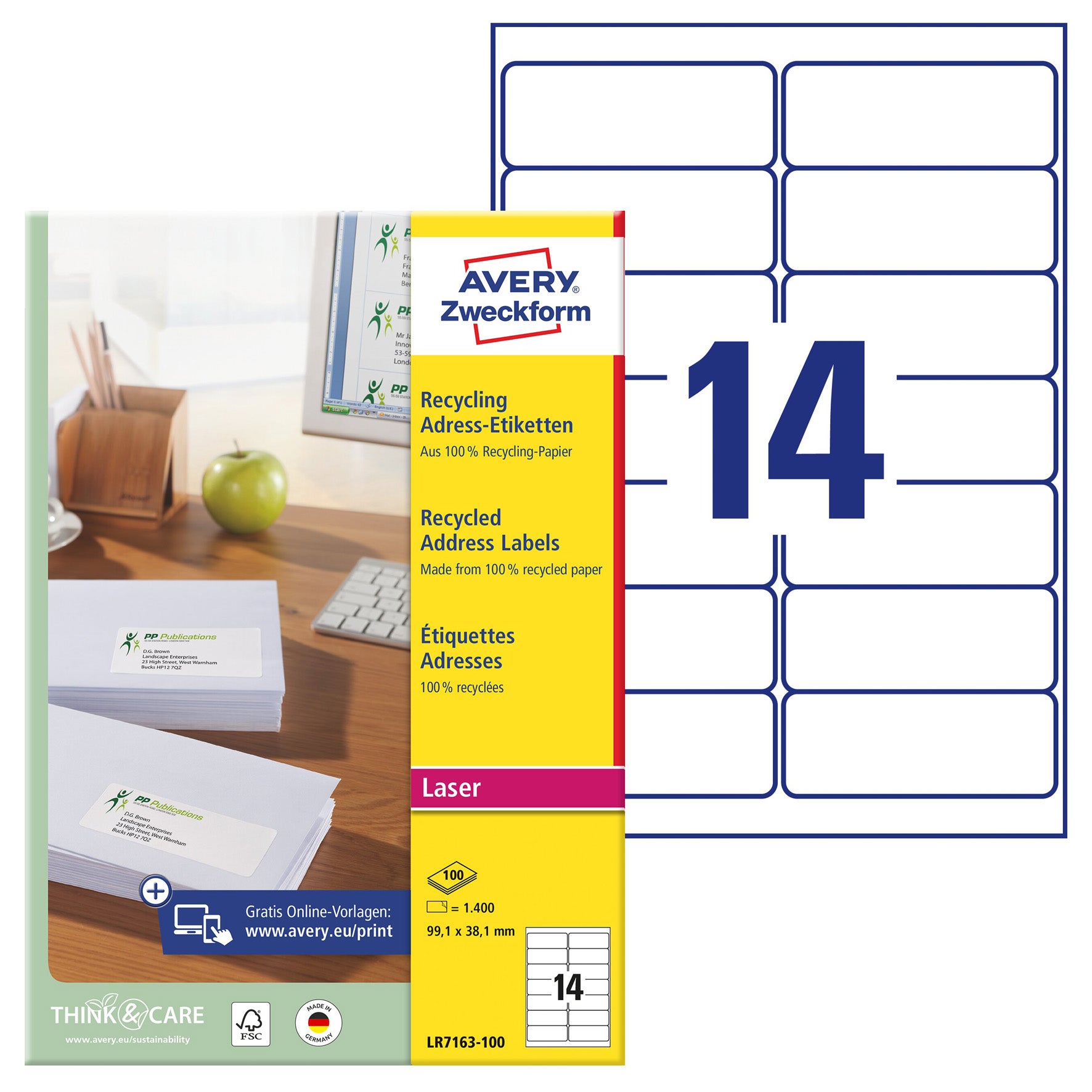 Adressetiketter Recycled A4 Avery