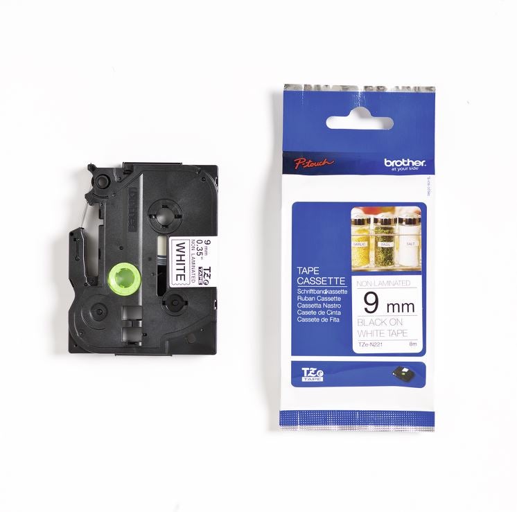 Märkband TZeN221 9 mm x 8 m svart/vit