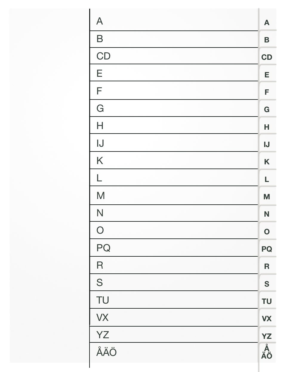 Register vit kartong A4 A-Ö