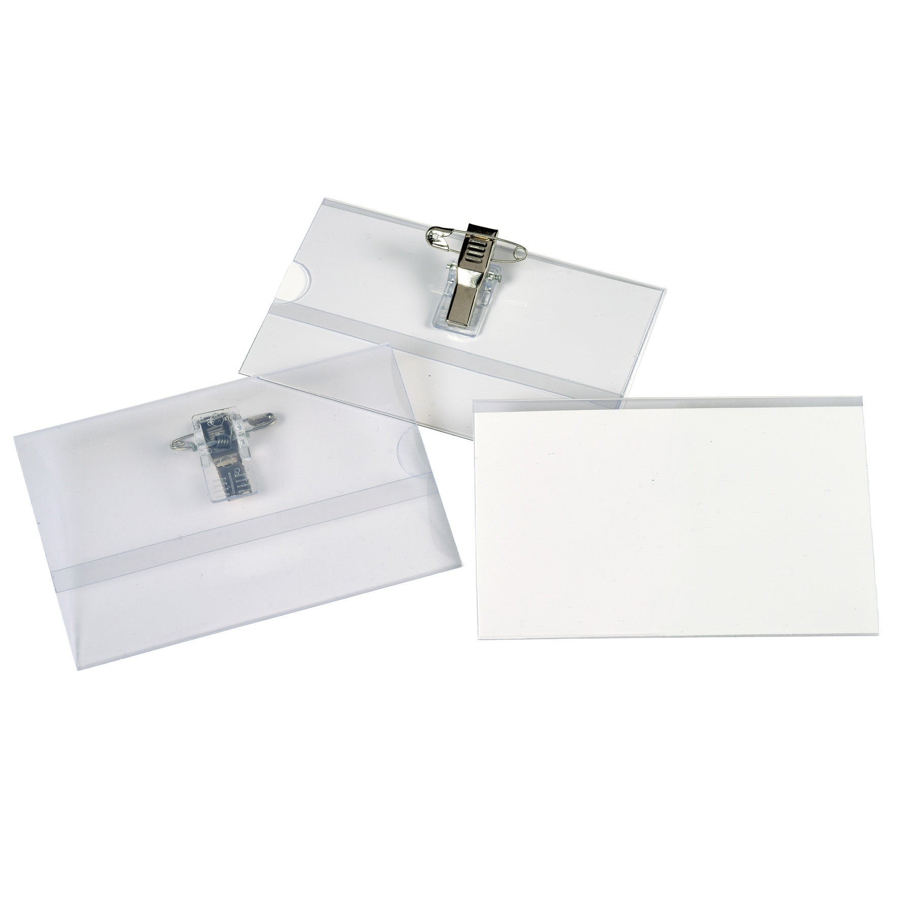 Namnskylt 91x57 mm klämma och nål 50-pack