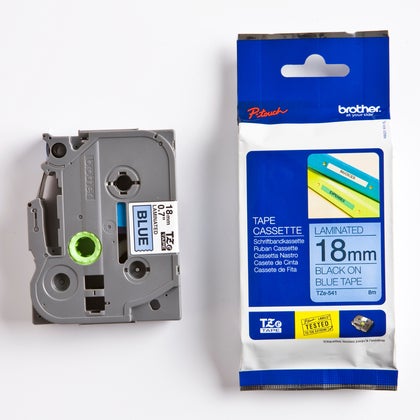 Märkband TZe541  svart/blå 18 mm Brother