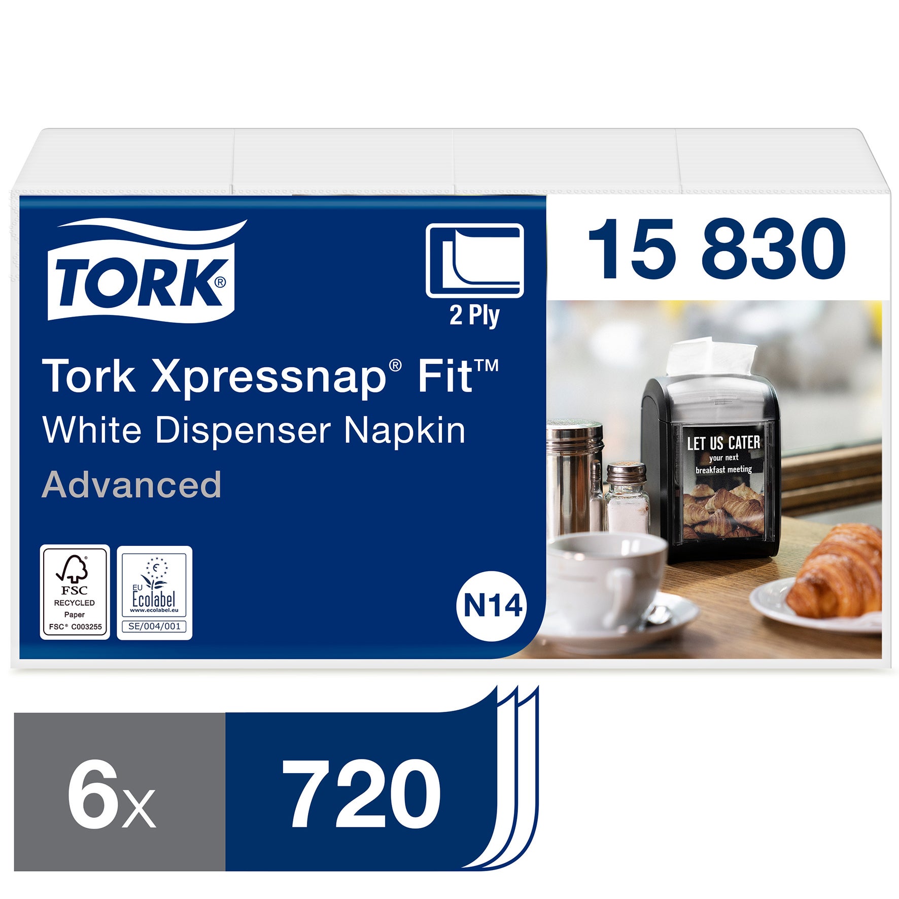 Dispenserservett Tork N14 2-lag 6x720 st