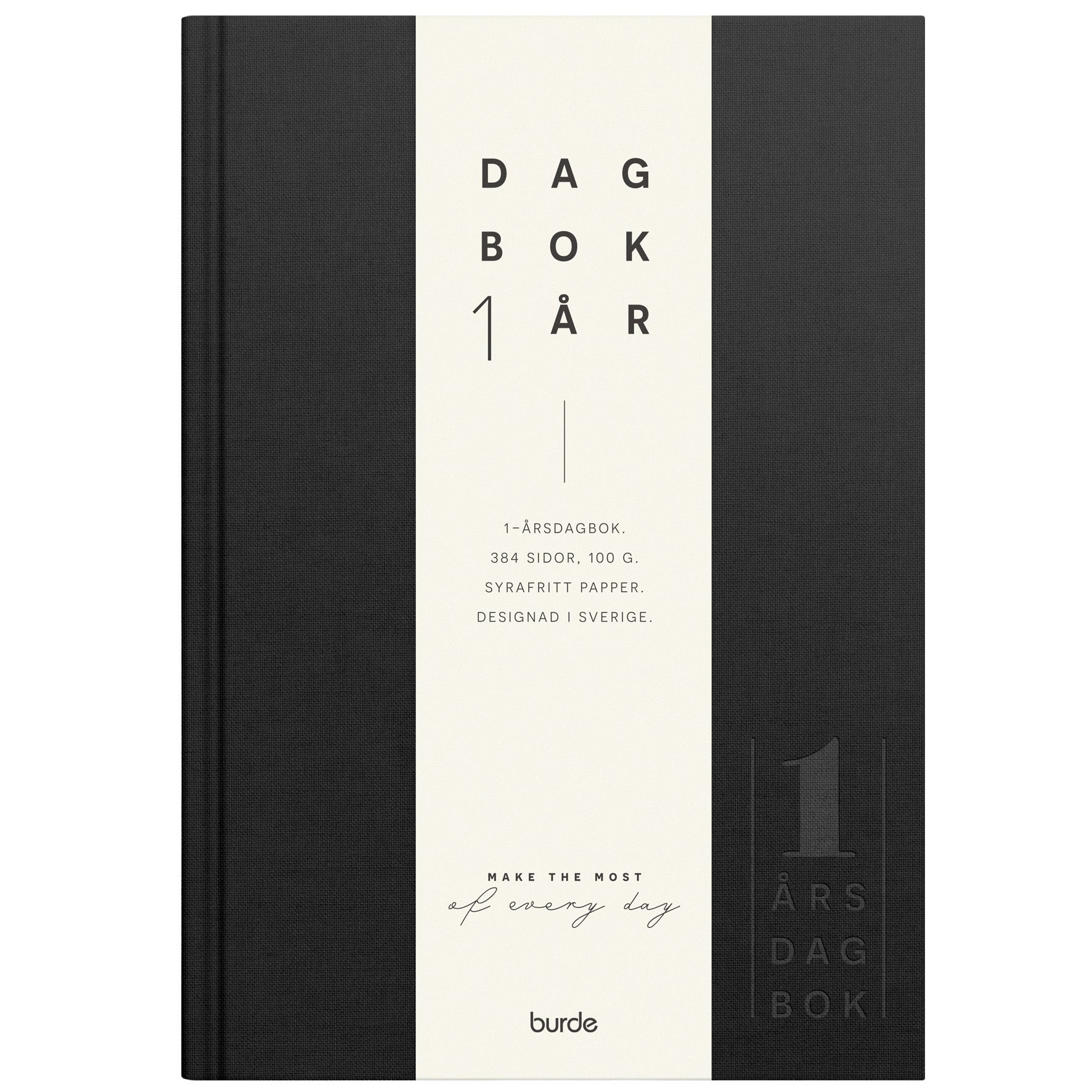 1-årsdagbok svart linnetextil