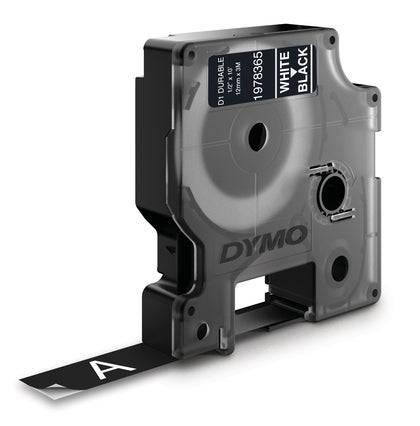 Märkband Dymo D1 Durable vit/svart 12 mm