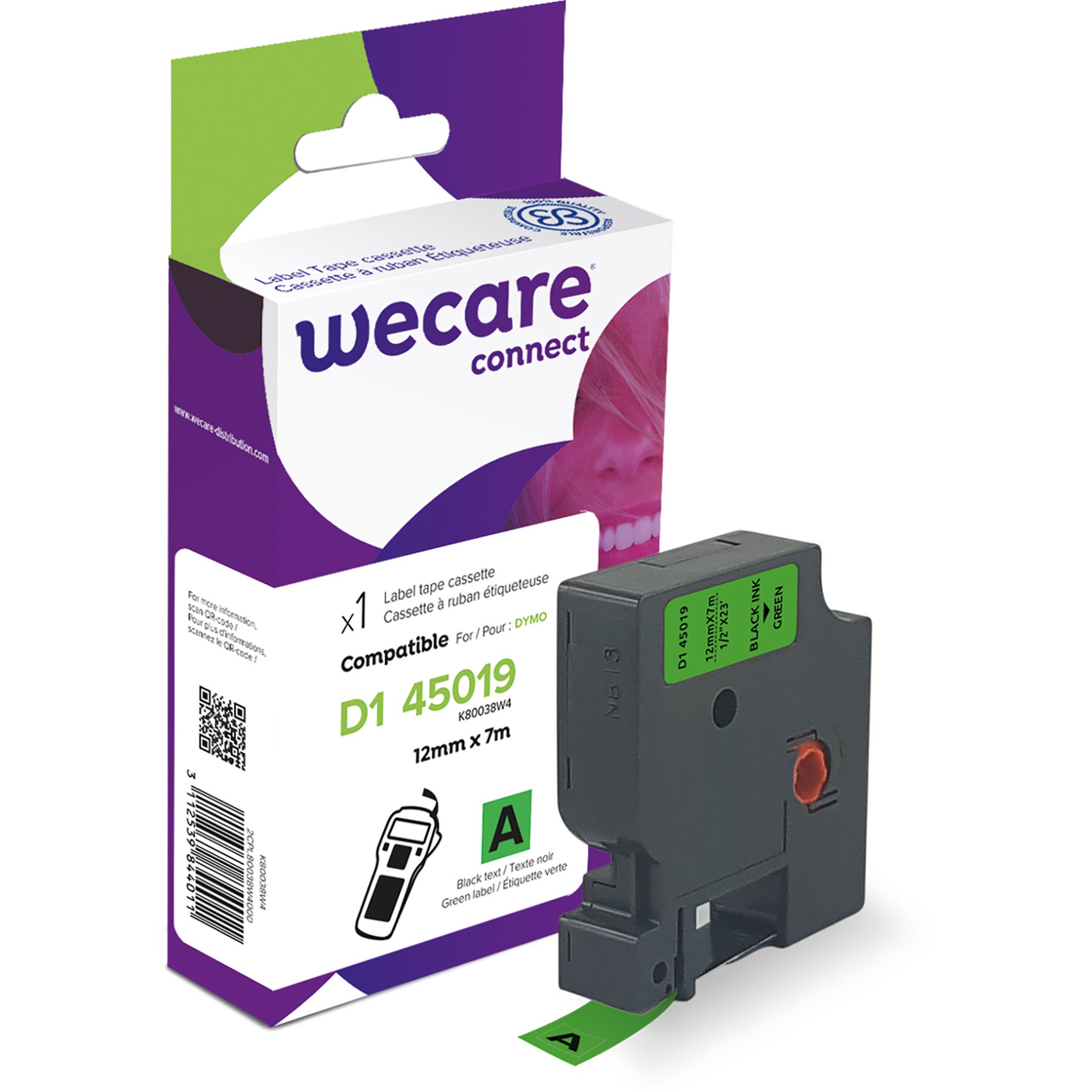 Märkband Wecare D1 svart/grön 12 mm 7 m