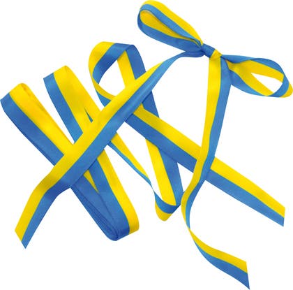 Satinband blå & gul - Sverigeband 15mmx5m