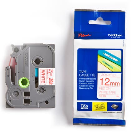 Märkband TZe232 12mm röd/vit