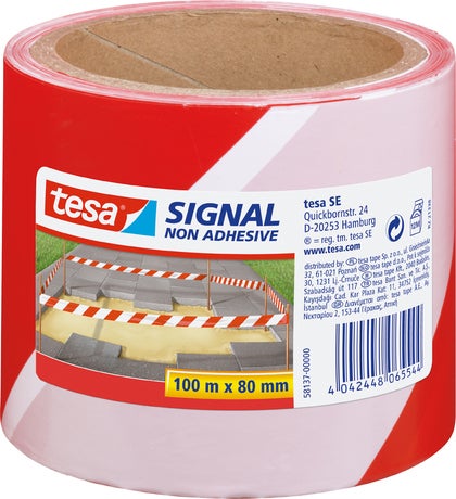 Varningsband 80mmx100m röd/vit Tesa