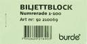 Biljettblock NR 1-100 Grön