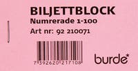 Biljettblock NR 1-100 Rosa