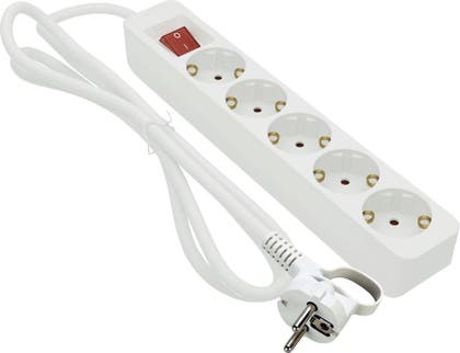 Grenuttag 5-vägs Jordad 5 Meter med brytare Vit