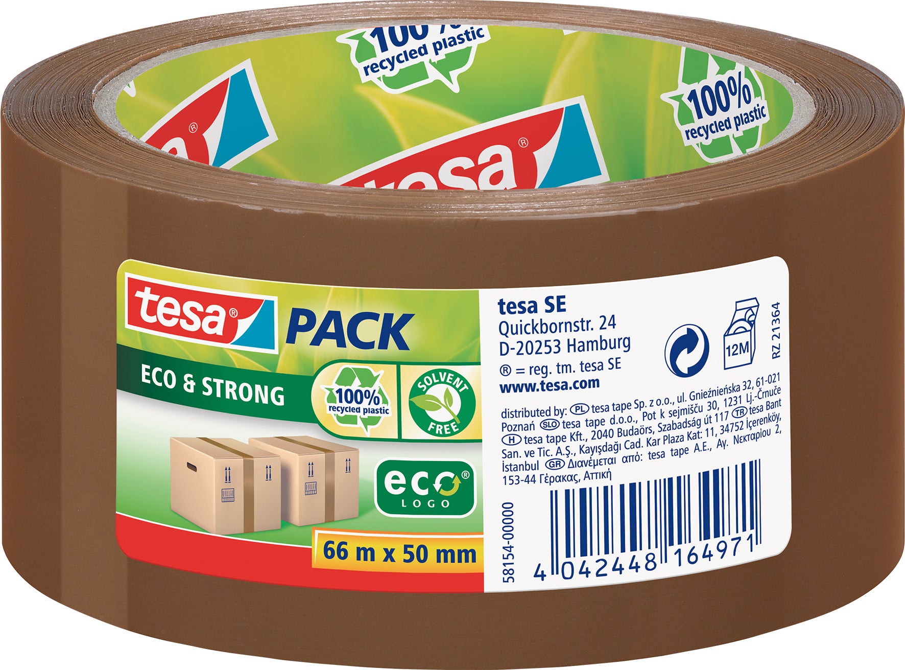 Packtejp Eco & Strong Tesa 66 meter x 50 mm 56my brun