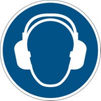 Varseldekal "Använd hörselskydd"