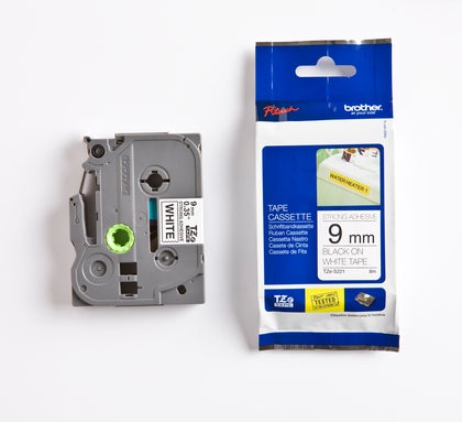 Märkband TZeS221 9 mm x 8 m svart/vit