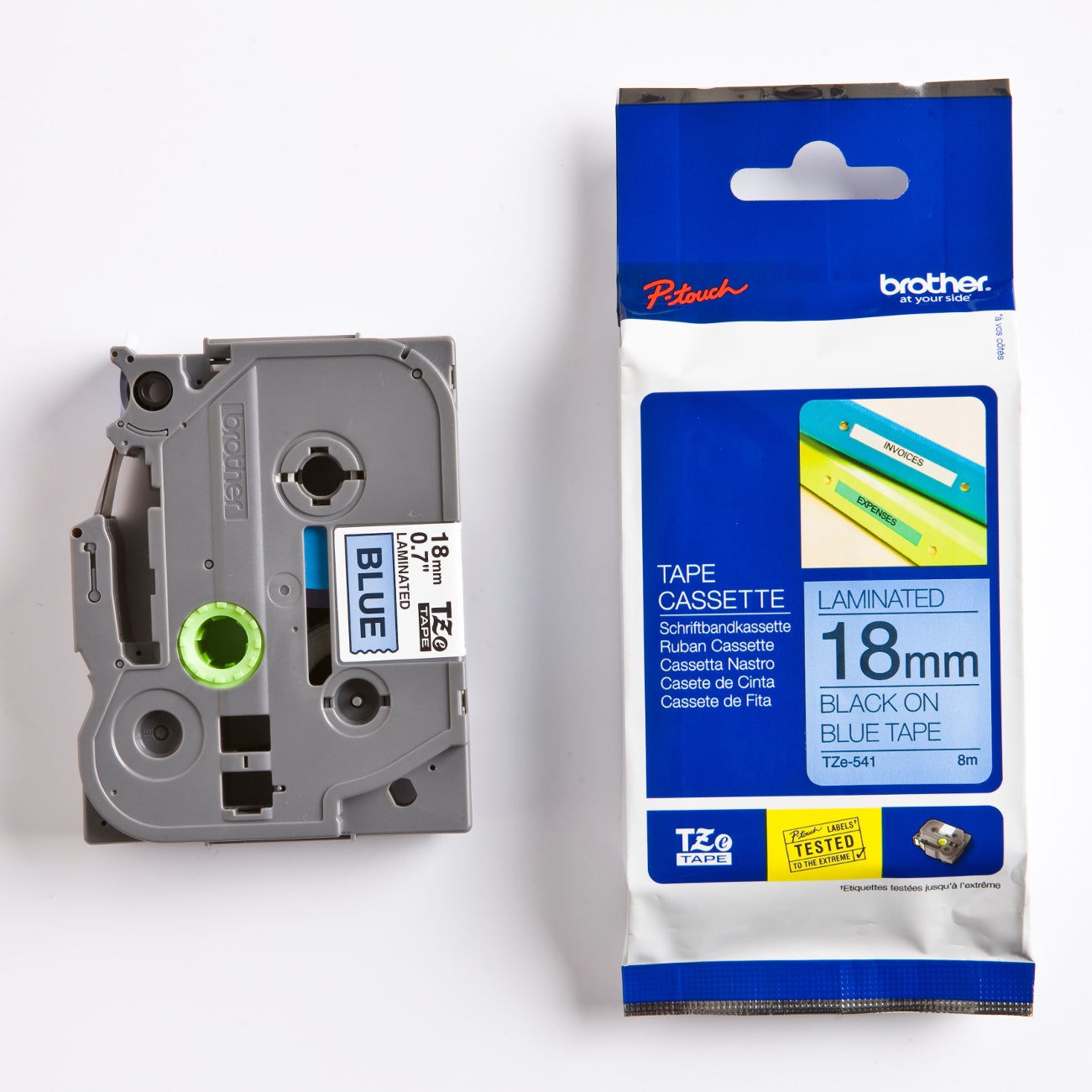 Märkband TZe541  svart/blå 18 mm Brother