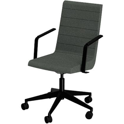 Konferensstol Woods svart 5-kryss armstöd klädd grå