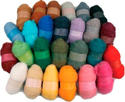 Kardad ull mixade färger 26-pack