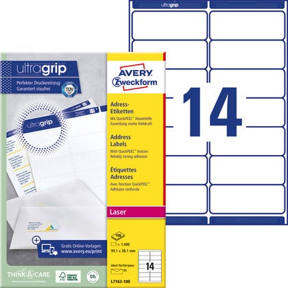 Adressetiketter QuickPEEL och Ultragrip Avery