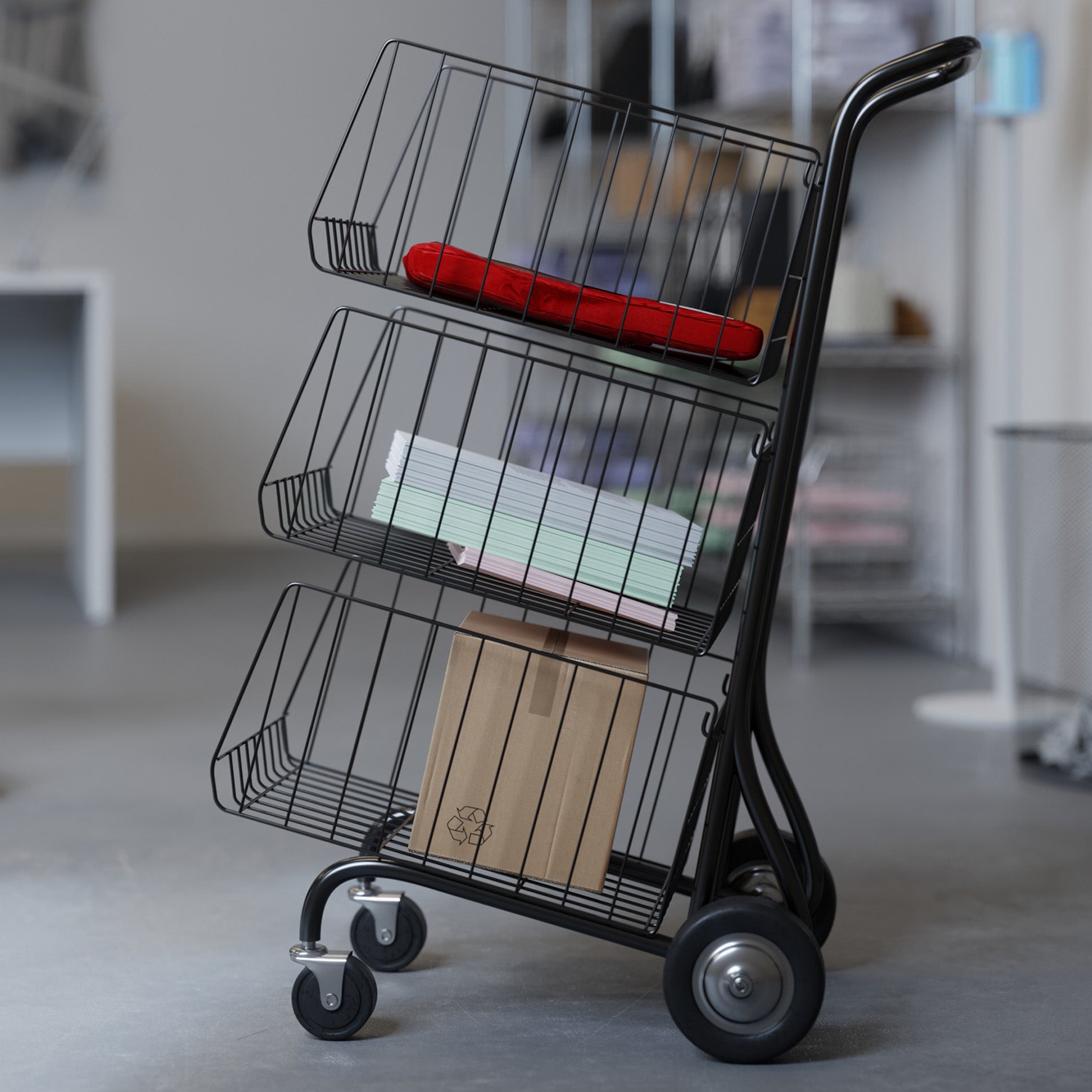 Postvagn med 3 avtagbara korgar svart