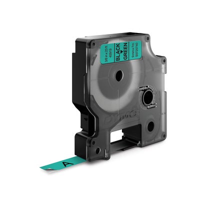 Märkband Dymo D1 svart/grön  9 mm