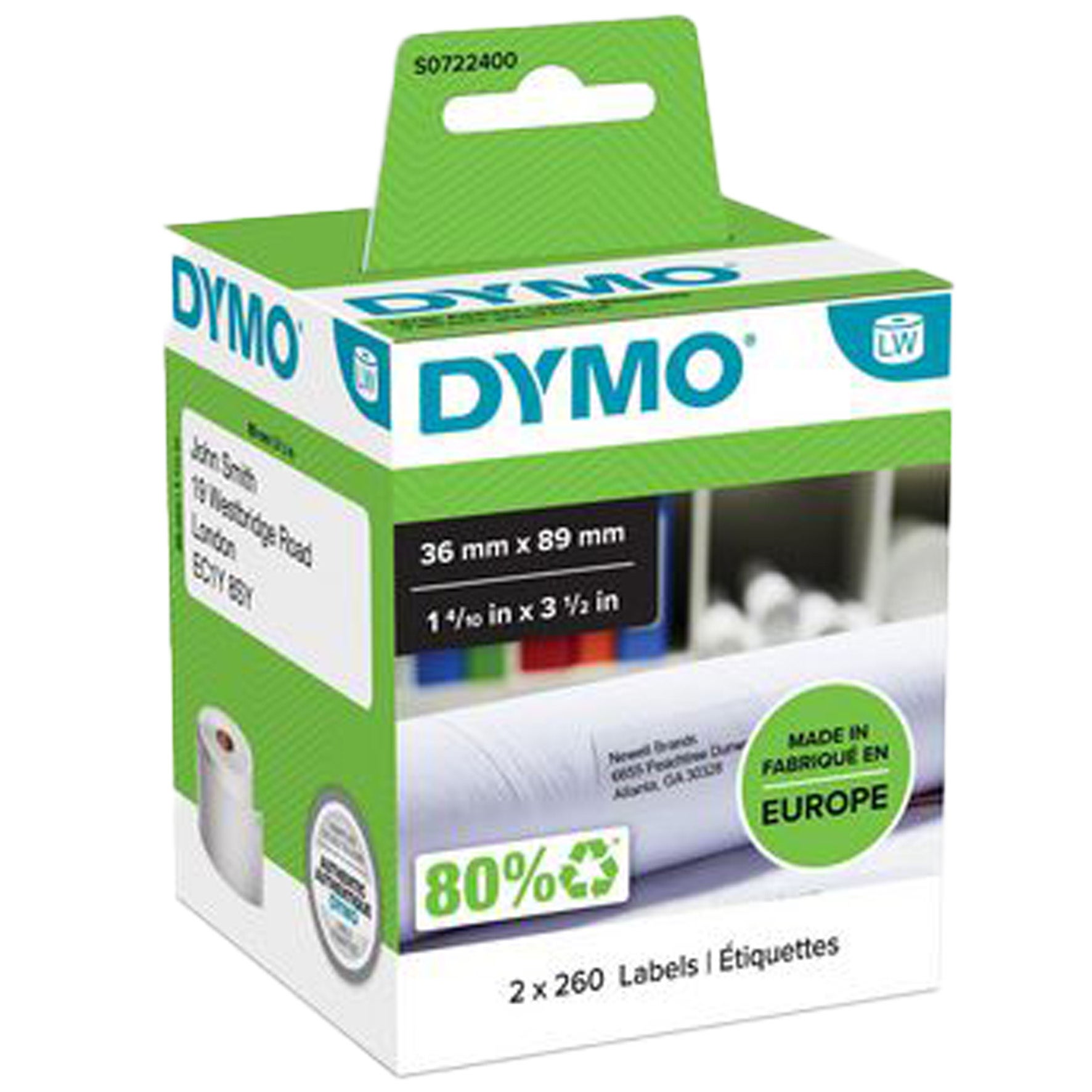 Etikett Dymo 89 x 36 mm    2x 260 st/fp